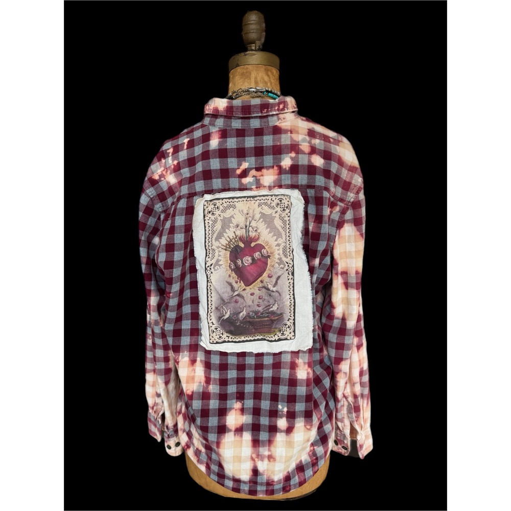 One-of-a-Kind Sacred Heart Bleached Flannel Shirt | Wearable Art | Medium